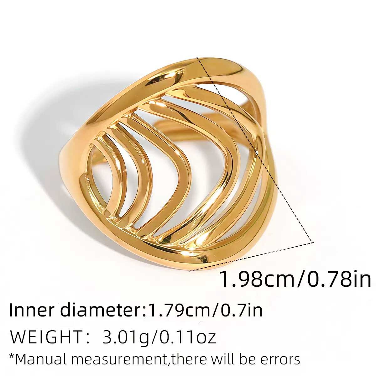 Daily Irregular Shape Lines Stainless Steel Waterproof   Gold Color  Ring Sets
