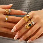 Flower Heart Stainless Steel Waterproof Gold Color Zircon Pearl Gemstone Ring thumbnail 4