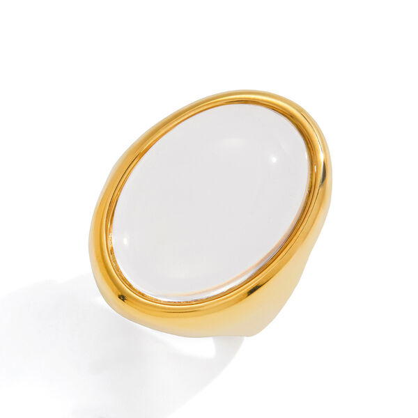 Elegant Transparent Circle Stainless Steel Gold Color Waterproof&Anti-tarnish Statement Rings - 1