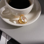 Elegant Transparent Circle Stainless Steel Gold Color Waterproof&Anti-tarnish Statement Rings thumbnail 5