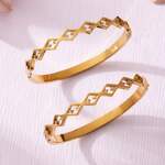 Classic Checkerboard Stainless Steel Gold Color Waterproof&Anti-tarnish Women's Bangles thumbnail 4