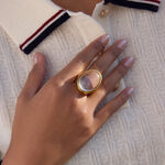 Elegant Transparent Circle Stainless Steel Gold Color Waterproof&Anti-tarnish Statement Rings thumbnail 4
