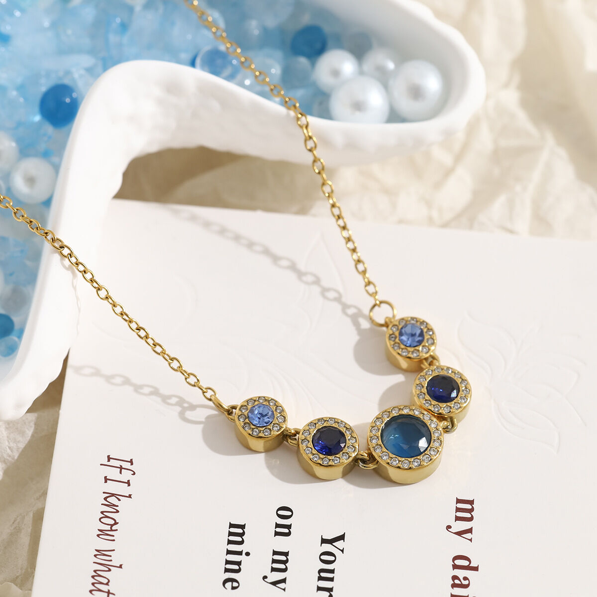 Simple Beads Zircon Stainless Steel Waterproof Gold Color Women's Pendant Necklaces thumbnail 3
