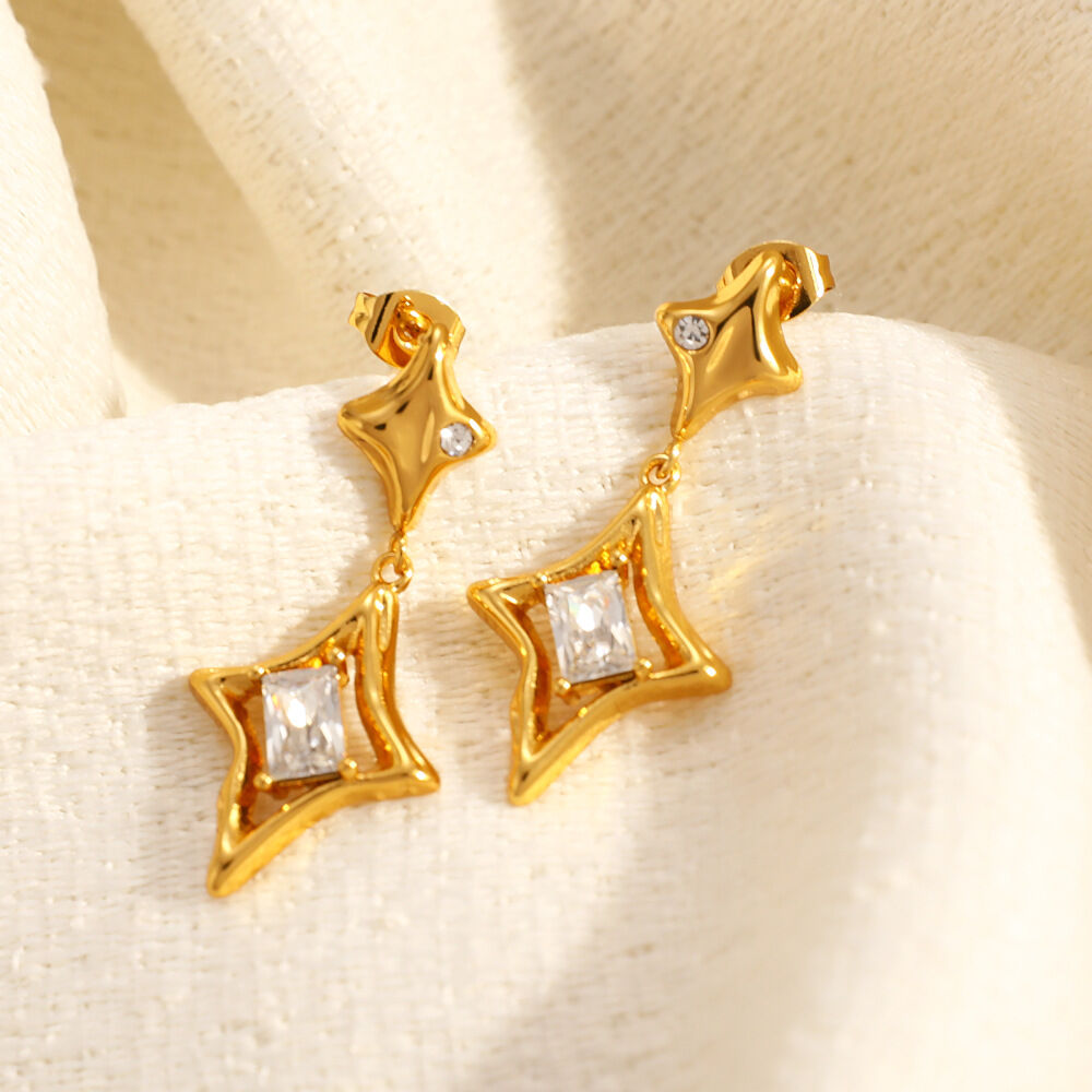 Simple Star Stainless Steel Waterproof Gold Color Zircon Women's Drop Earrings thumbnail 4