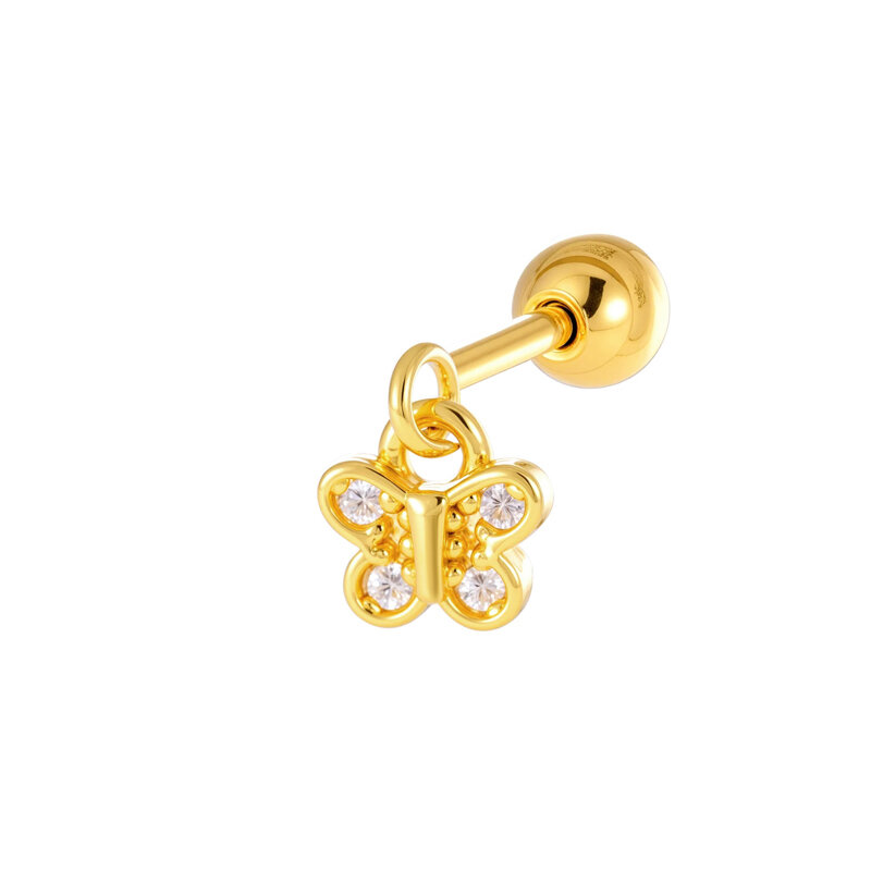 Simple Butterfly Copper Gold Color Zircon Women's Piercing Earrings thumbnail 1
