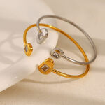 Irregular Shape Stainless Steel Waterproof Gold Color Zircon Women's Cuff Bracelets thumbnail 4