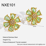 Luxurious Elegant Flower Stainless Steel Waterproof Gold Color Zircon Women's Stud Earrings thumbnail 1