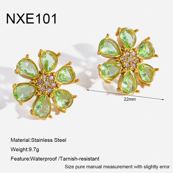 Luxurious Elegant Flower Stainless Steel Waterproof Gold Color Zircon Women's Stud Earrings - 1