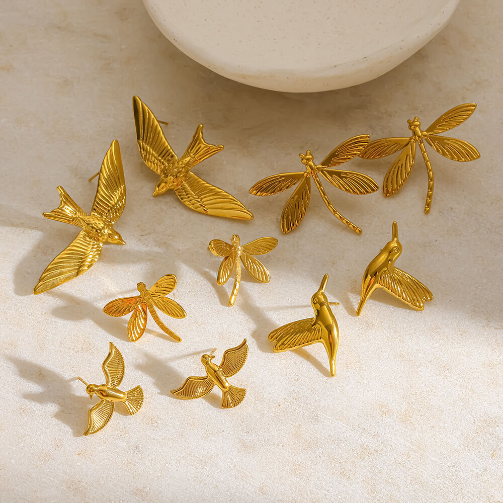 Birds Shape Stainless Steel Waterproof Gold Color Women's Stud Earrings thumbnail 2
