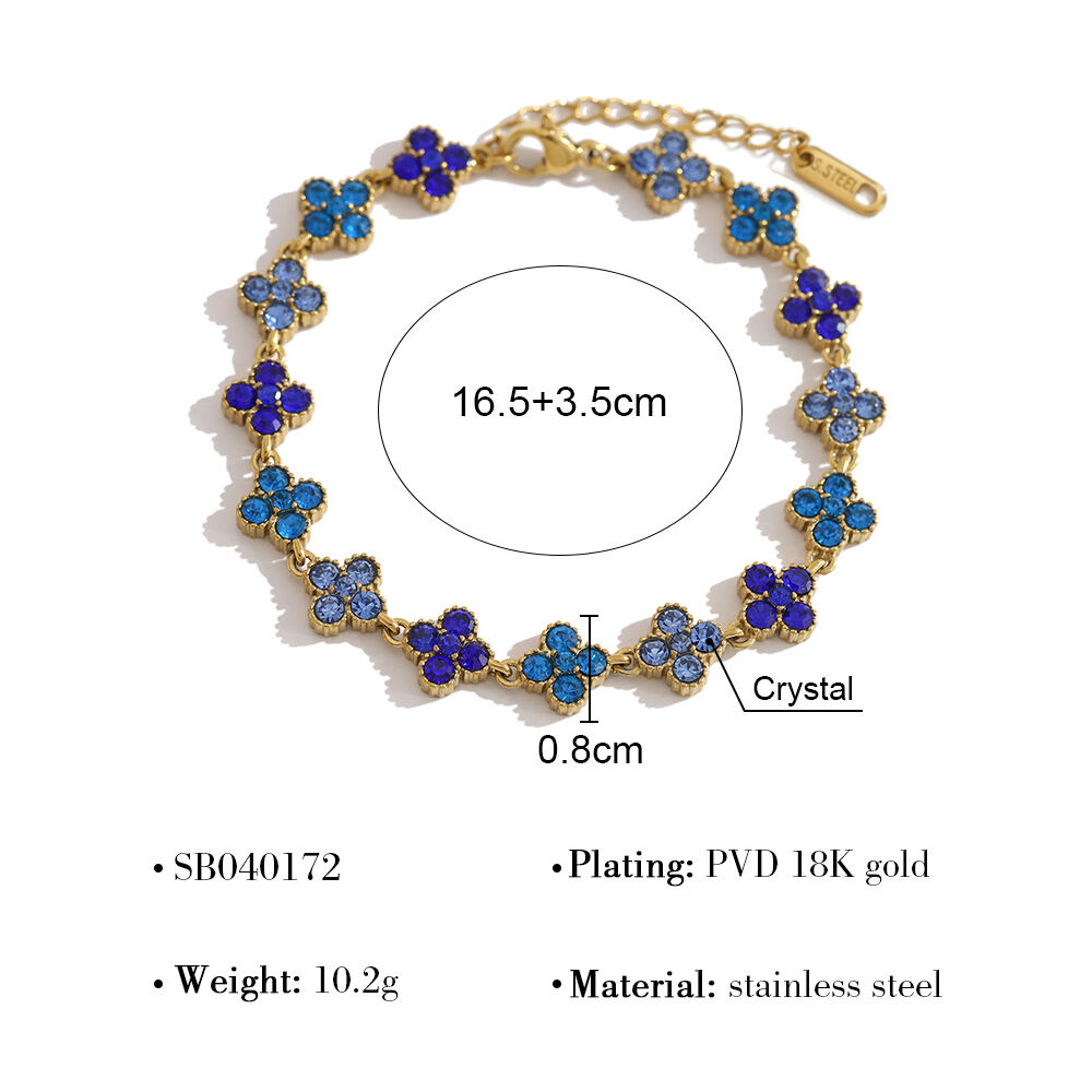 Romantic Elegant Clover Stainless Steel Waterproof Gold Color Crystal Women's Necklaces Sets