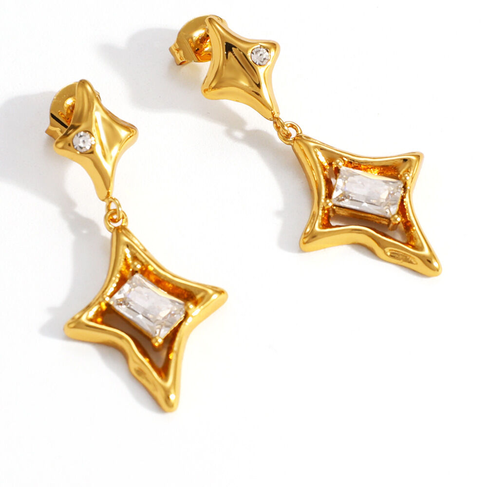 Simple Star Stainless Steel Waterproof Gold Color Zircon Women's Drop Earrings thumbnail 5