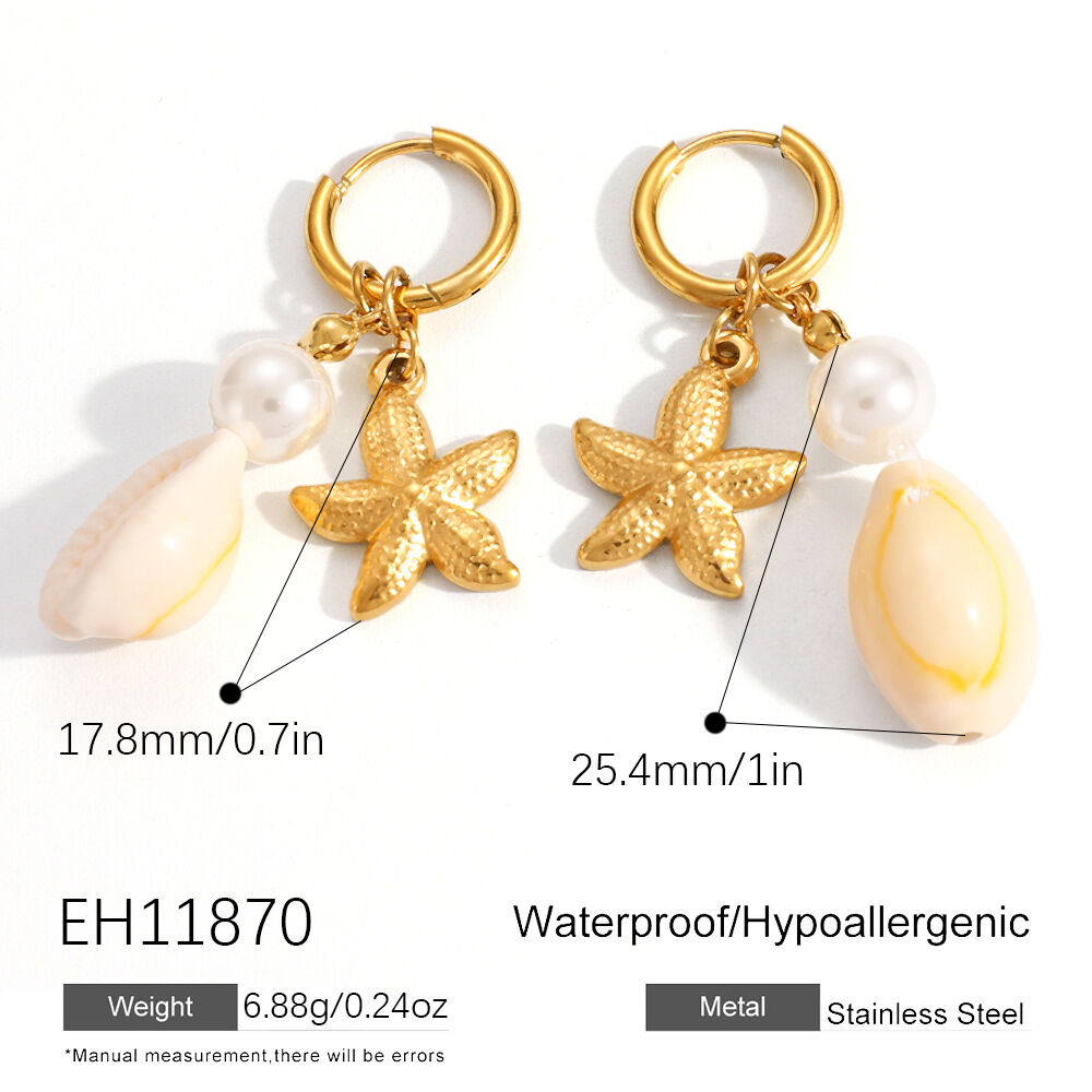 Simple Starfish Shape Stainless Steel Waterproof Gold Color Shell Women's Drop Earrings - 1