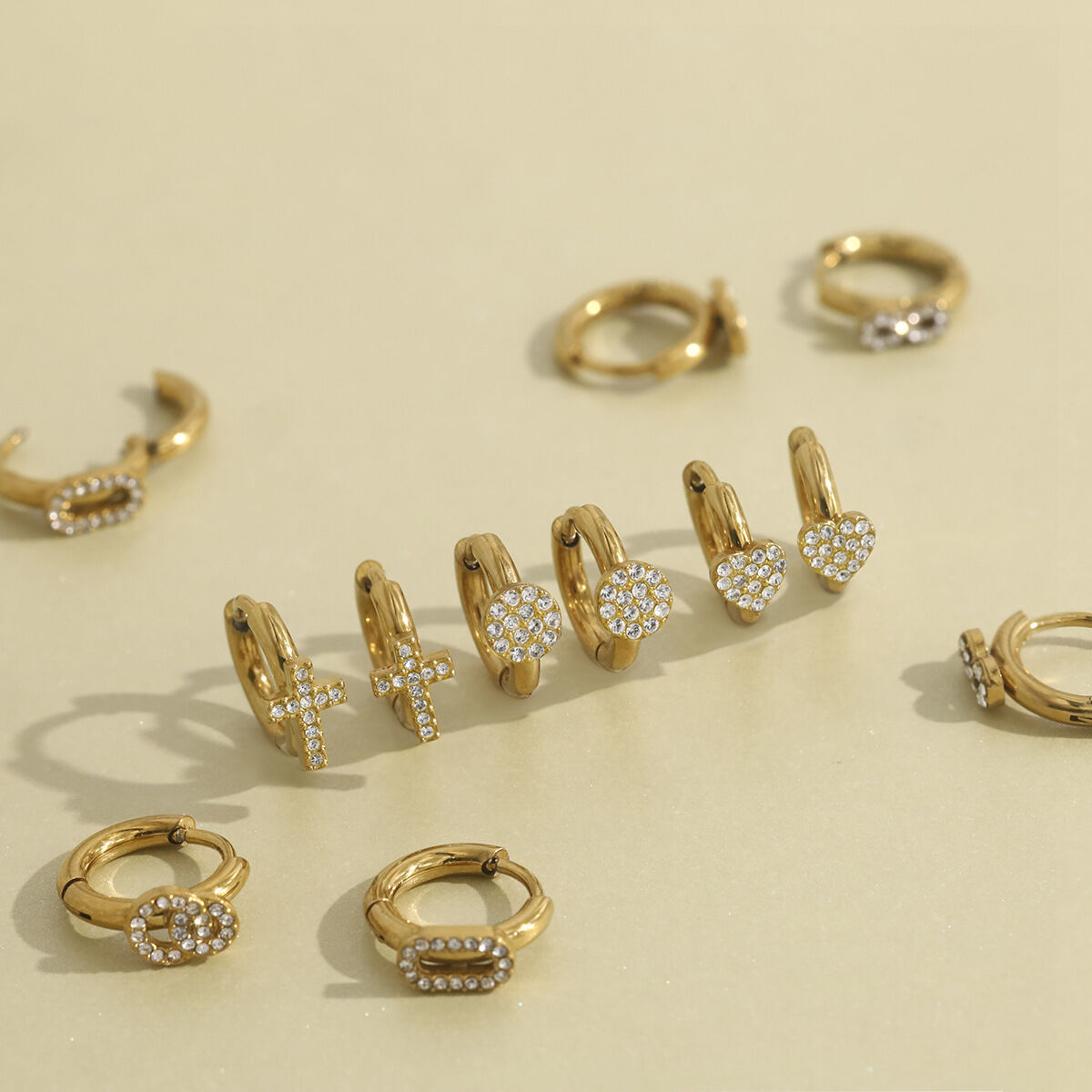 Simple Heart Cross Stainless Steel Waterproof Gold Color Crystal Women's Hoop Earrings thumbnail 2