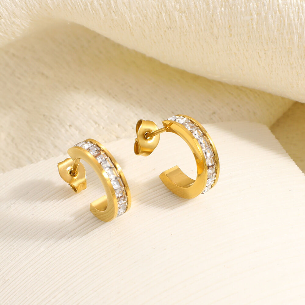 Simple Droplet Circle Stainless Steel Waterproof Gold Color Zircon Women's Hoop Earrings thumbnail 4