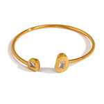 Irregular Shape Stainless Steel Waterproof Gold Color Zircon Women's Cuff Bracelets thumbnail 5