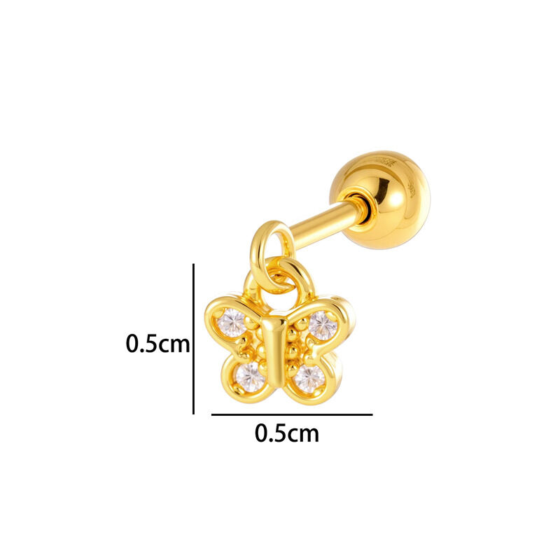 Simple Butterfly Copper Gold Color Zircon Women's Piercing Earrings thumbnail 2