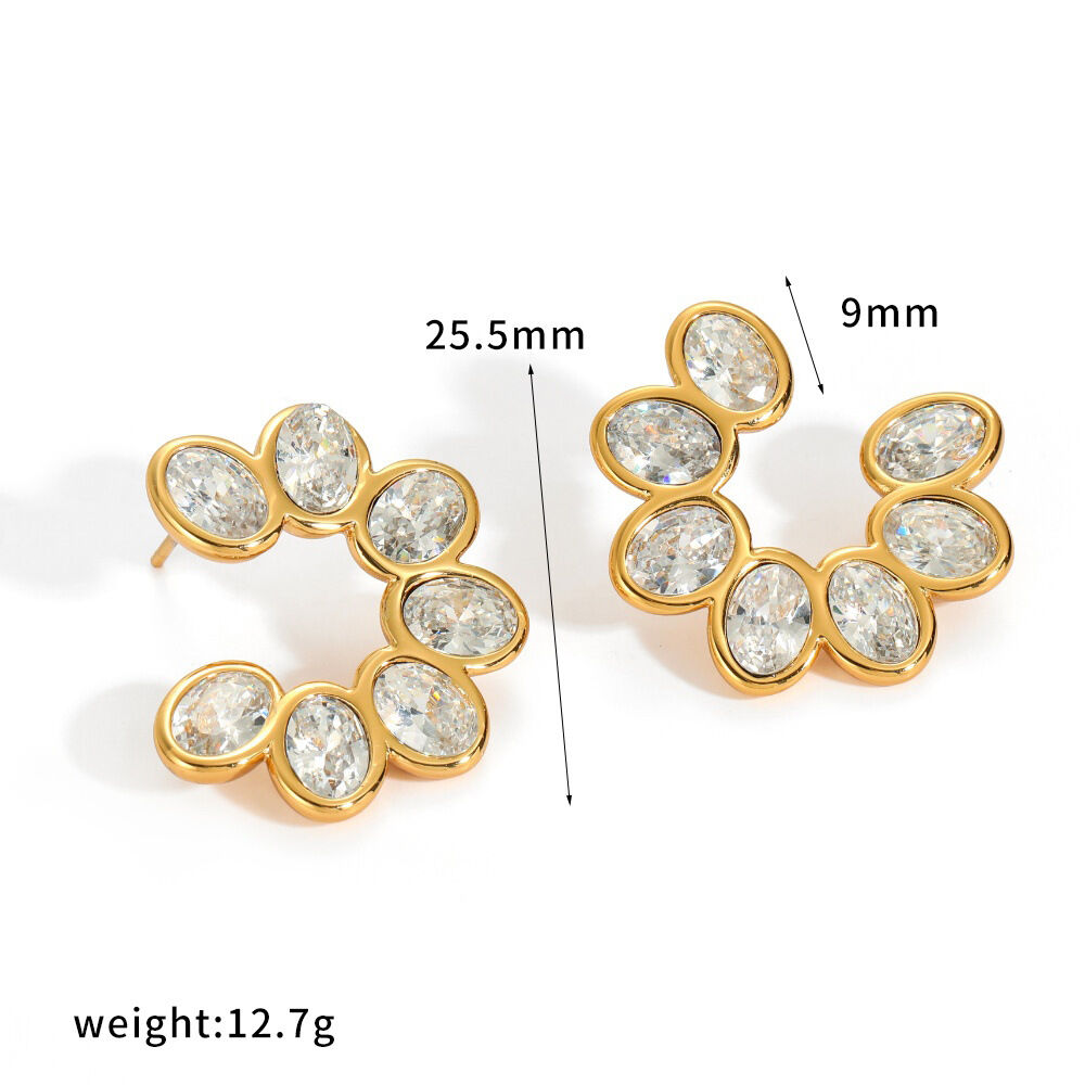 Sweet Flower Stainless Steel Waterproof Gold Color Rhinestone Women's Stud Earrings