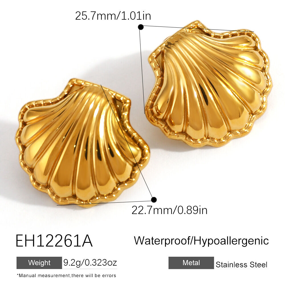 Simple Shell Stainless Steel Waterproof Gold Color Women's Stud Earrings thumbnail 1