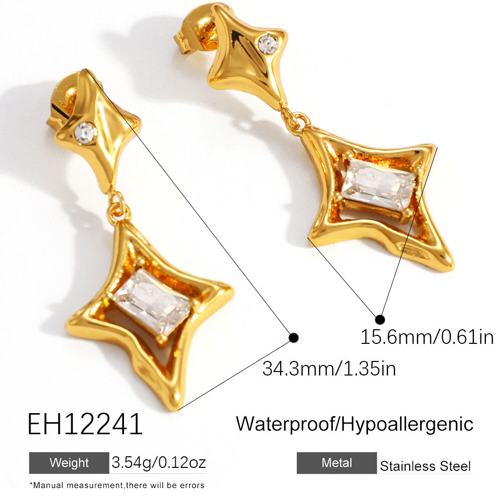 Simple Star Stainless Steel Waterproof Gold Color Zircon Women's Drop Earrings thumbnail 1
