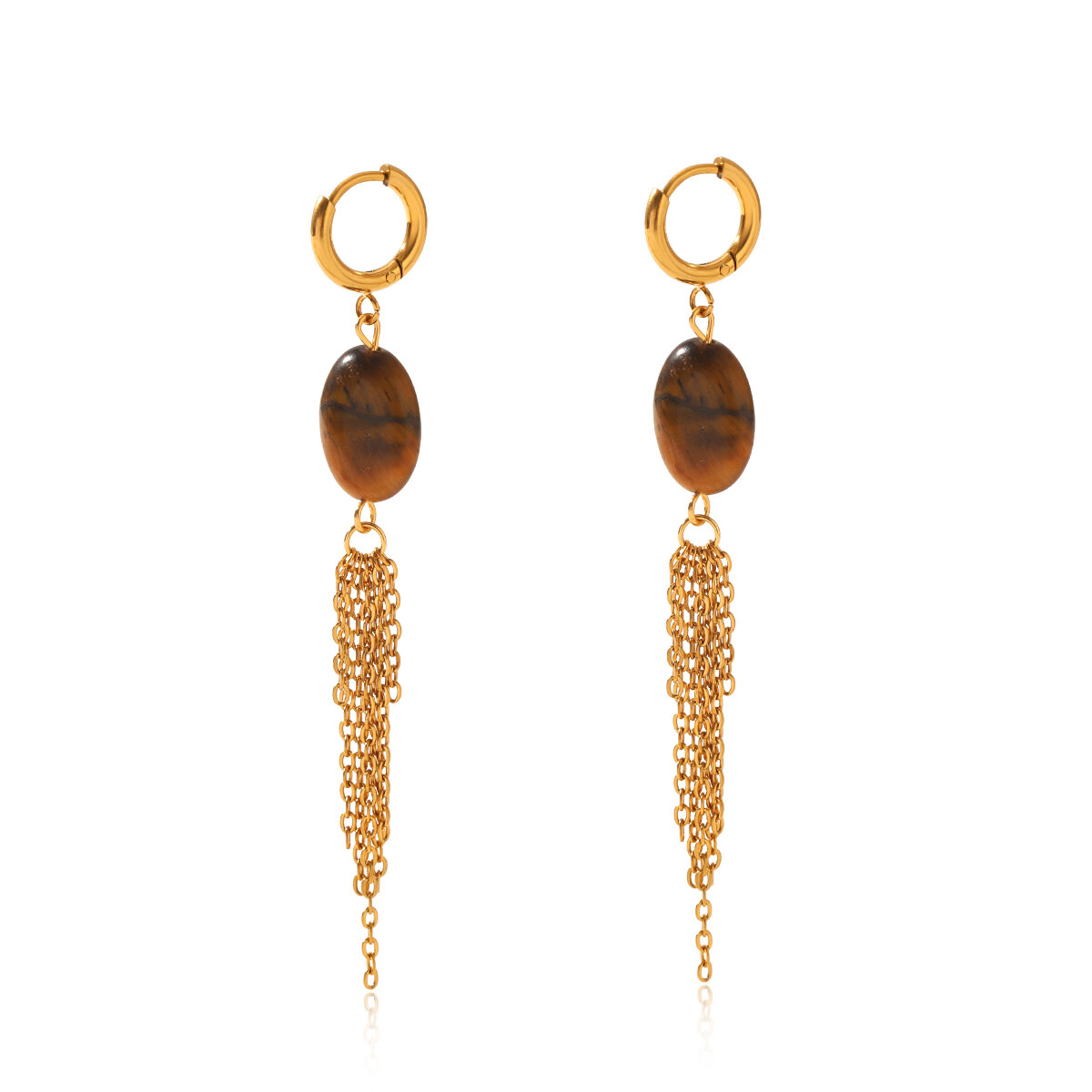 Tassel Stainless Steel Waterproof Gold Color Natural Stone Women's Drop Earrings