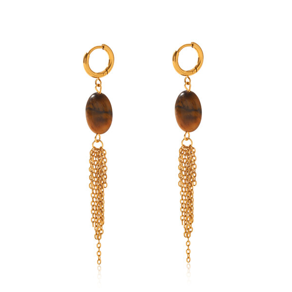 Tassel Stainless Steel Waterproof Gold Color Natural Stone Women's Drop Earrings - 1