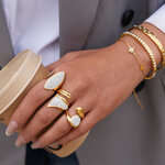 Simple Daily Irregular Shape Stainless Steel Waterproof Gold Color Rhinestone Statement Rings thumbnail 5