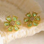 Luxurious Elegant Flower Stainless Steel Waterproof Gold Color Zircon Women's Stud Earrings thumbnail 2
