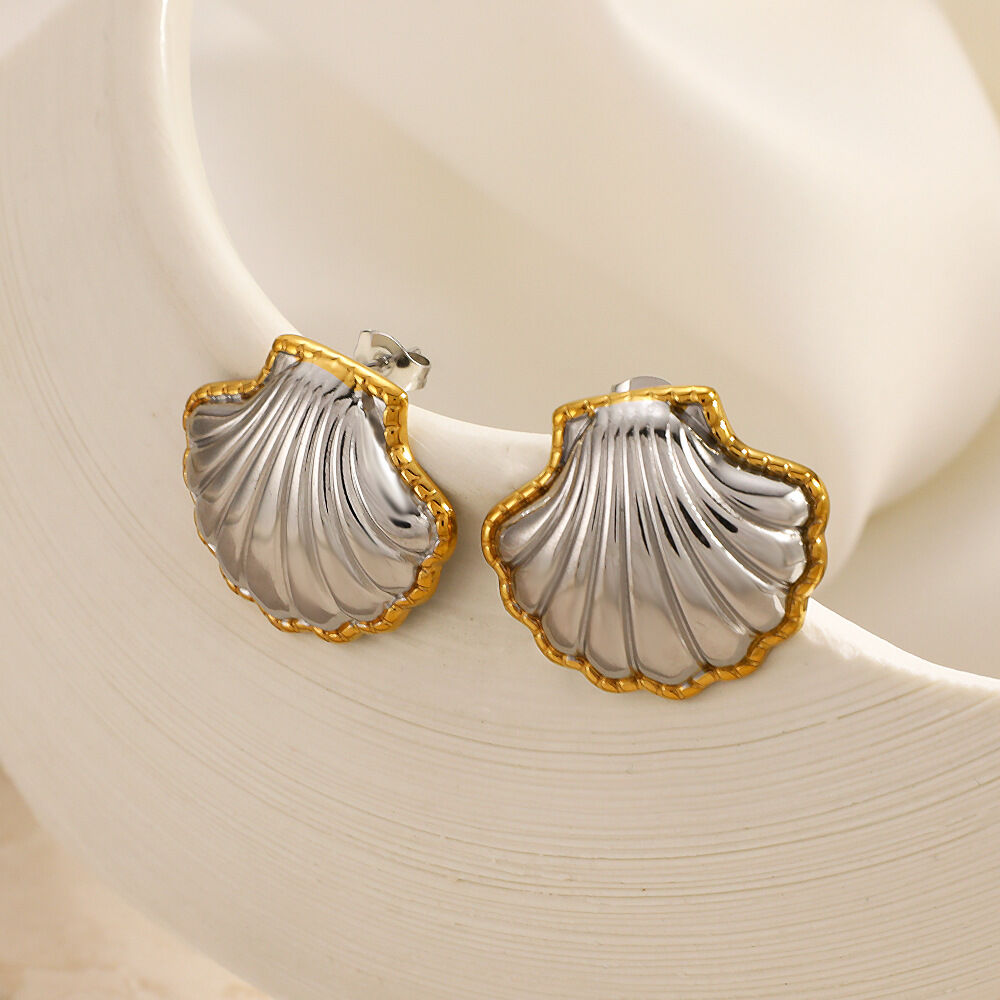 Simple Shell Stainless Steel Waterproof Gold Color Women's Stud Earrings thumbnail 4