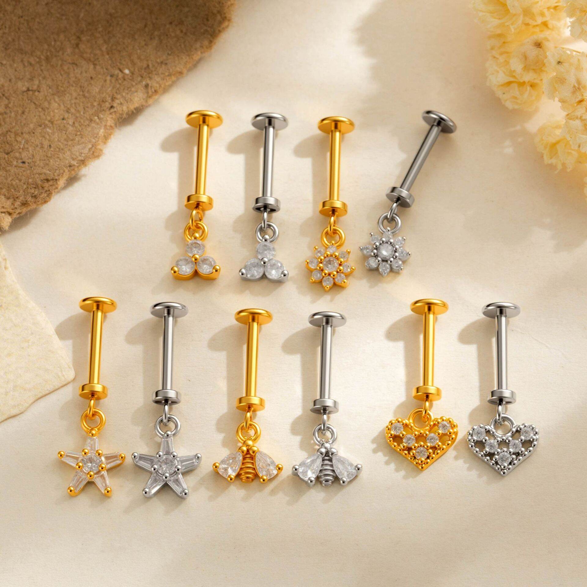 Simple Heart Copper Gold Color Zircon Women's Piercing Earrings thumbnail 3
