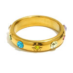 Luxurious Retro Irregular Shape Stainless Steel Waterproof Gold Color Rhinestone Statement Rings thumbnail 1