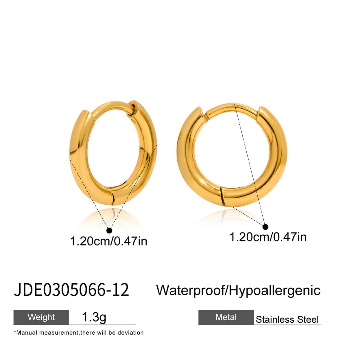Simple Circle Stainless Steel Waterproof Gold Color Rhinestone Women's Hoop Earrings - 1