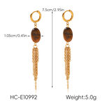 Tassel Stainless Steel Waterproof Gold Color Natural Stone Women's Drop Earrings thumbnail 2