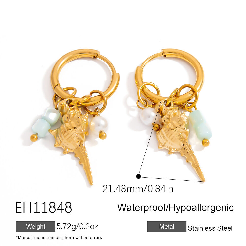 Vacation Starfish Shape Stainless Steel Waterproof Gold Color Shell Women's Drop Earrings - 1