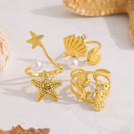 Vacation Starfish Stainless Steel Waterproof Gold Color Rhinestone Pearl Statement Rings thumbnail 3