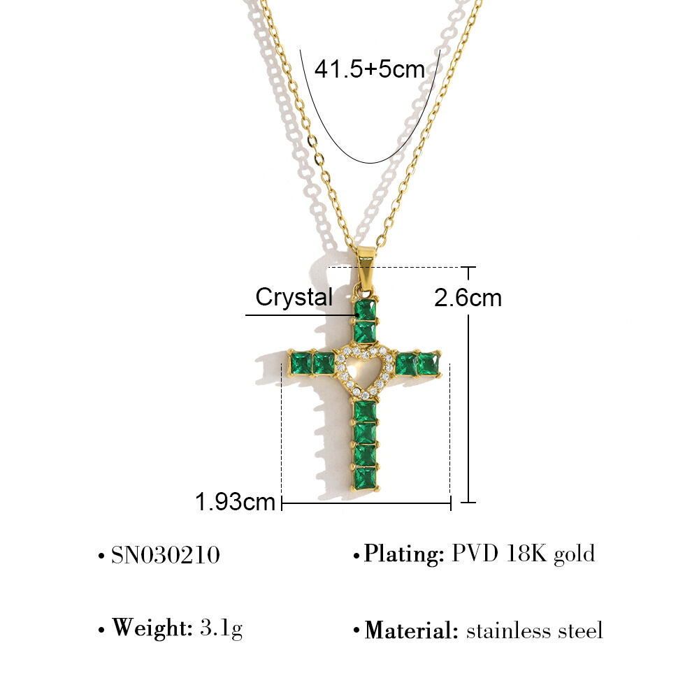 Retro Cross Shape Stainless Steel Waterproof Waterrproof Gold Color Zircon Women's Pendant Necklaces