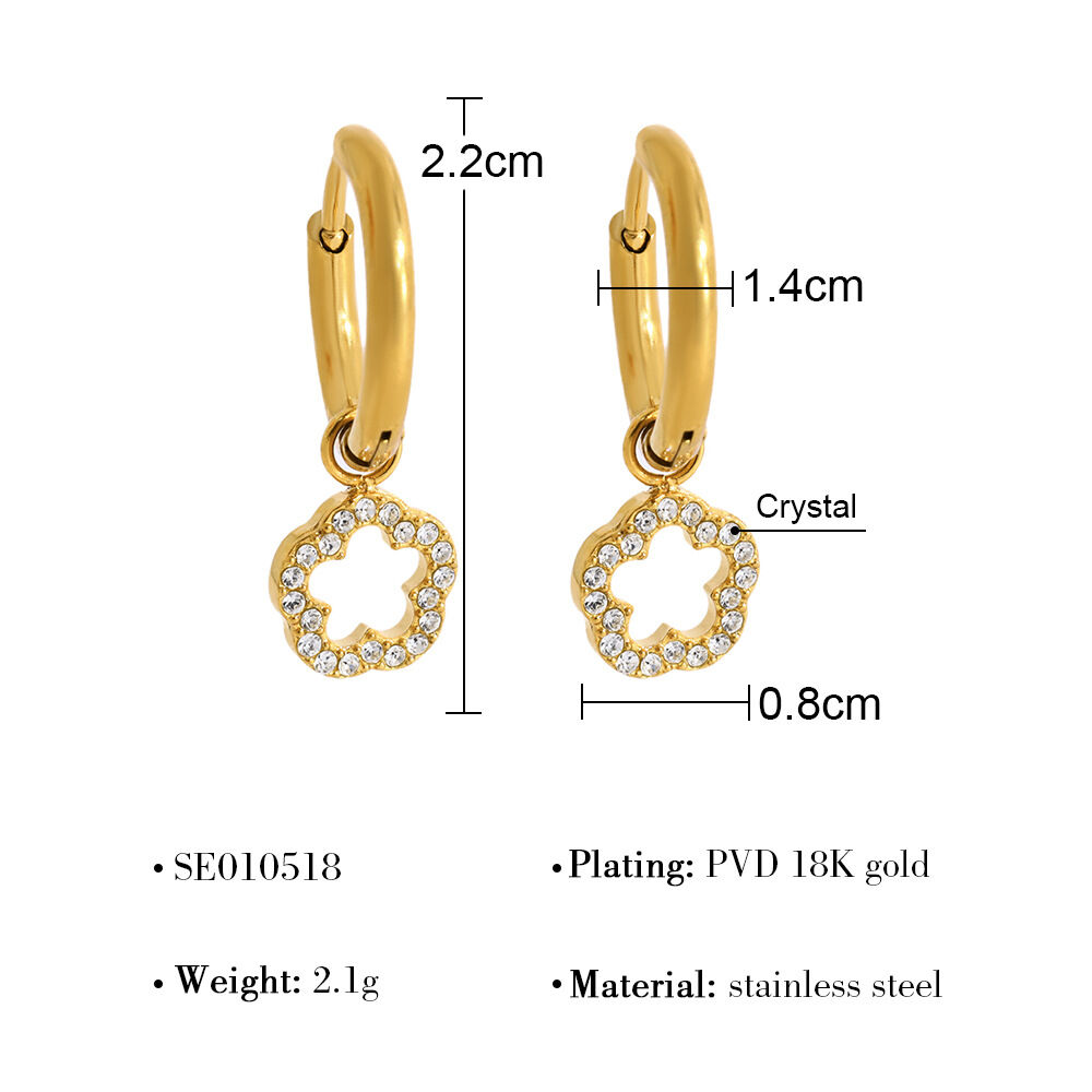 Sweet Flower Stainless Steel Waterproof Gold Color Rhinestone Women's Drop Earrings thumbnail 1