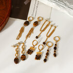 Tassel Stainless Steel Waterproof Gold Color Natural Stone Women's Drop Earrings thumbnail 6