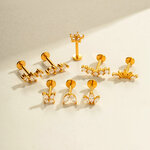 Luxury Simple Flower Heart Stainless Steel Waterproof Gold Color Zircon Women's Piercing Earrings thumbnail 6