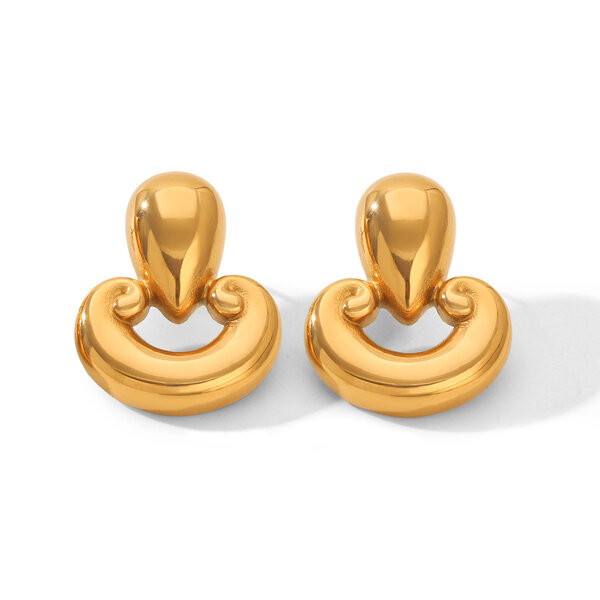 Simple Heart Stainless Steel Waterproof Gold Color Women's Stud Earrings - 1