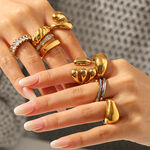 Daily Stainless Steel Waterproof Gold Color Zircon Statement Rings thumbnail 4