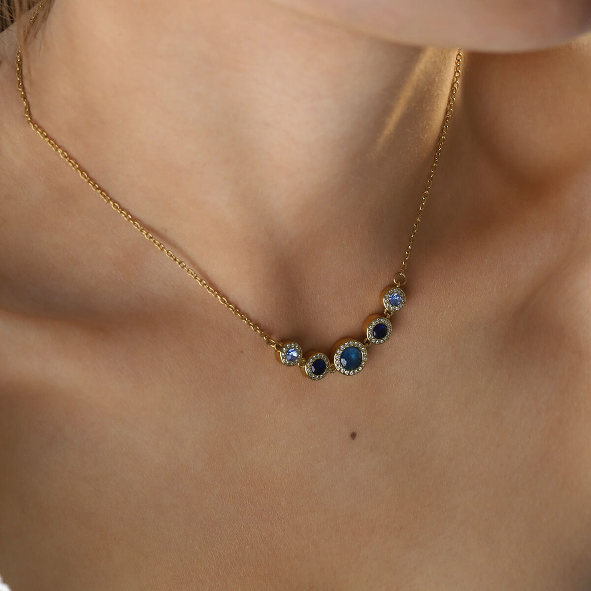 Simple Beads Zircon Stainless Steel Waterproof Gold Color Women's Pendant Necklaces thumbnail 2