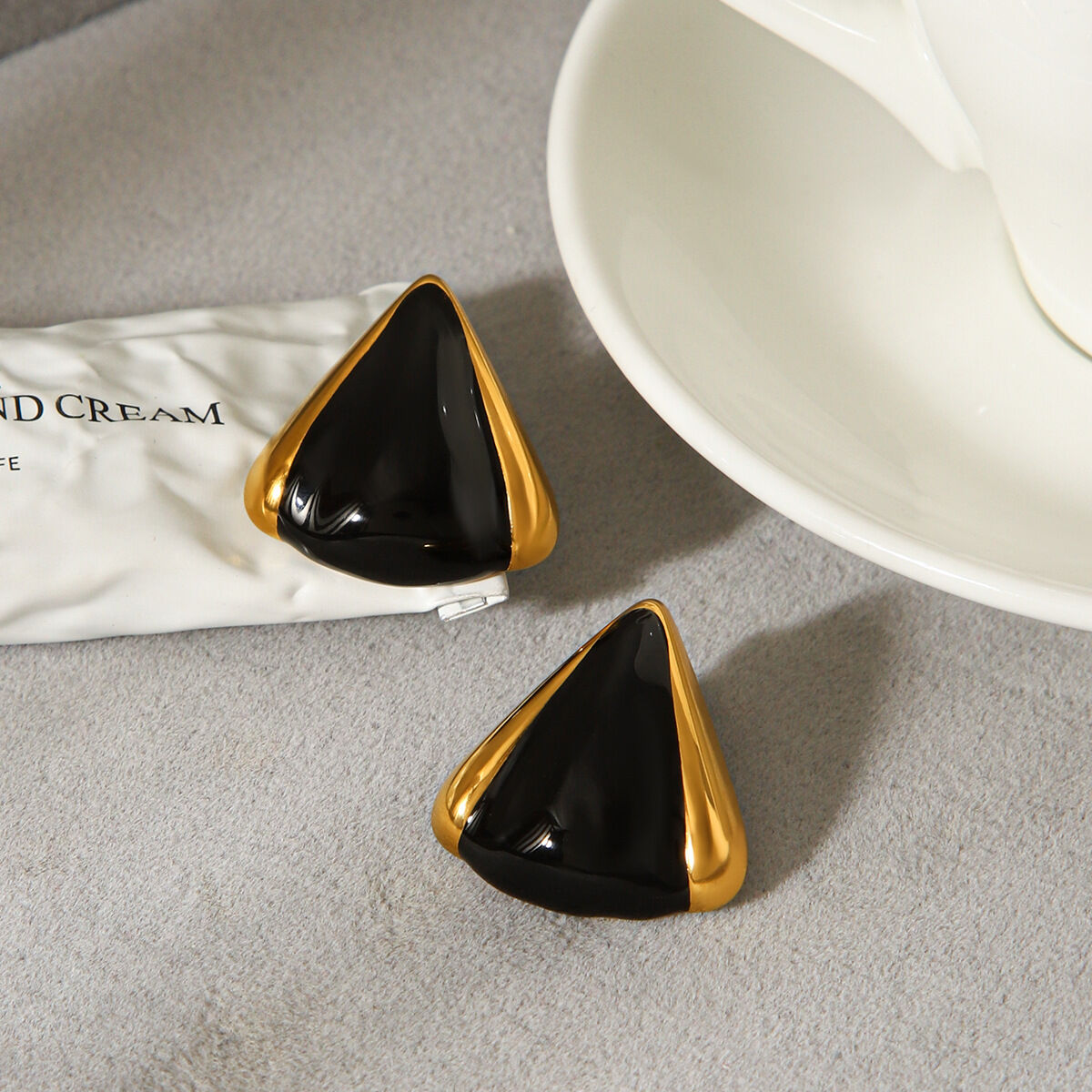 Simple Series Enamel Triangle Shape Stainless Steel Waterproof Gold Color Women's Stud Earrings thumbnail 3