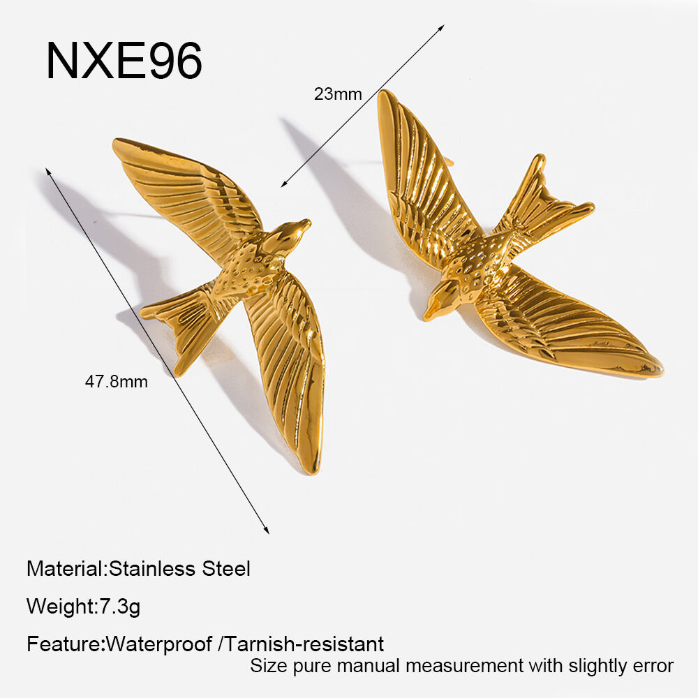 Birds Shape Stainless Steel Waterproof Gold Color Women's Stud Earrings - 1
