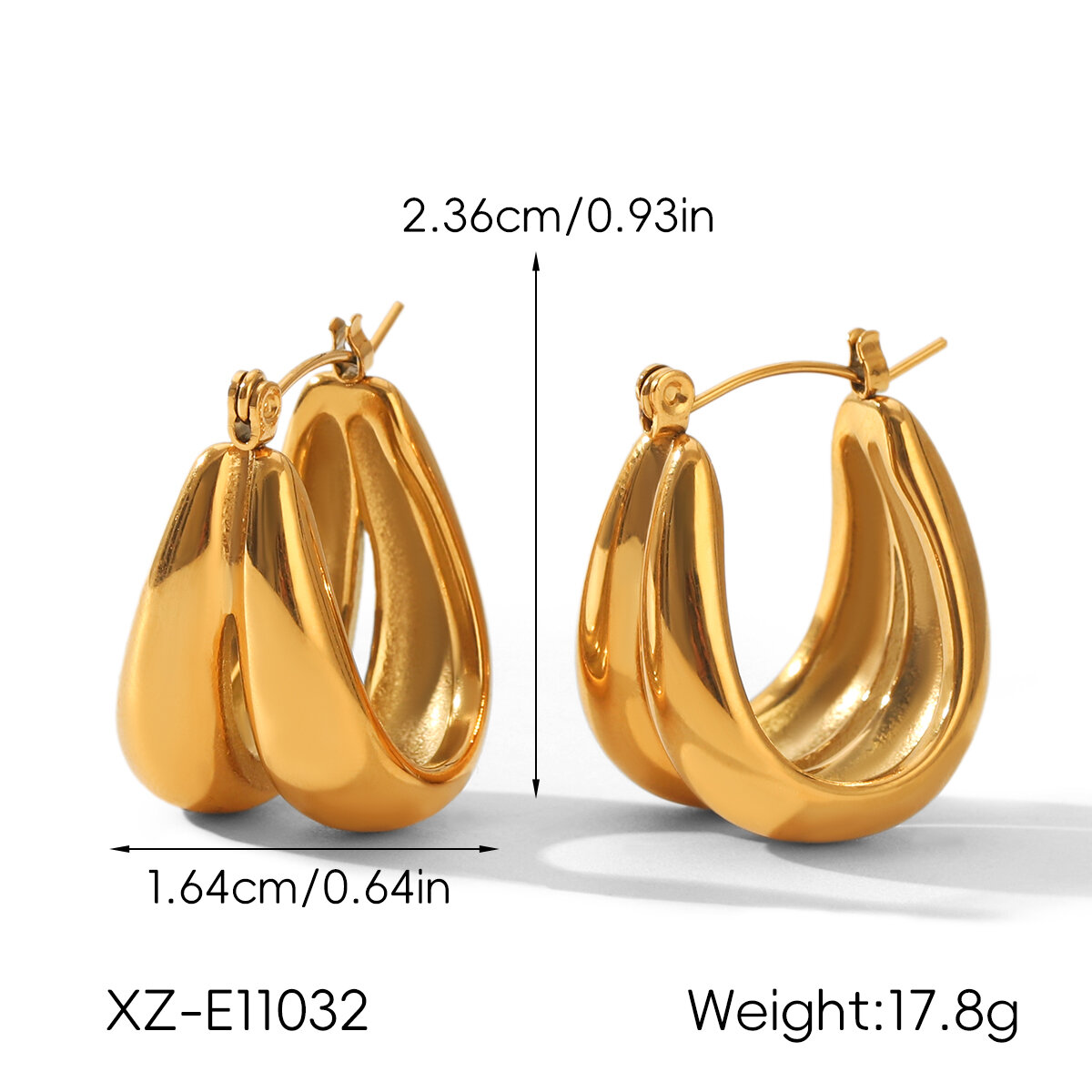 Simple U-shape Stainless Steel Waterproof Gold Color Women's Hoop Earrings thumbnail 2