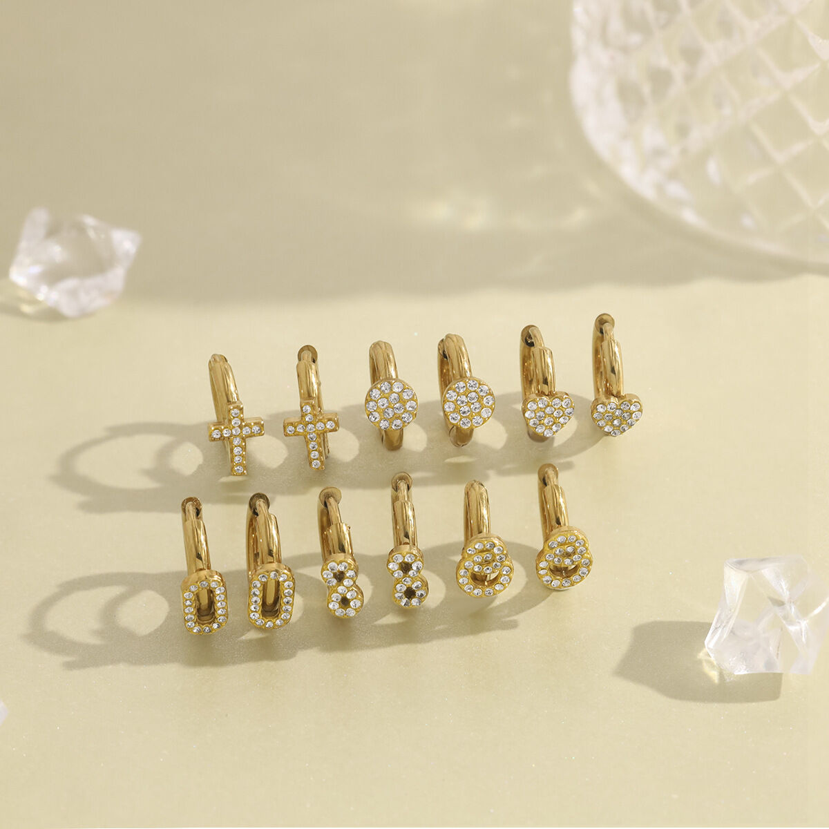 Simple Heart Cross Stainless Steel Waterproof Gold Color Crystal Women's Hoop Earrings thumbnail 3