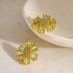 Luxurious Elegant Flower Stainless Steel Waterproof Gold Color Zircon Women's Stud Earrings thumbnail 3
