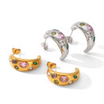 Daily Stainless Steel Waterproof Gold Color Zircon Women's Stud Earrings thumbnail 5
