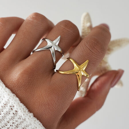 Simple Daily Turtle Starfish Stainless Steel Waterproof Gold Color Statement Rings 2