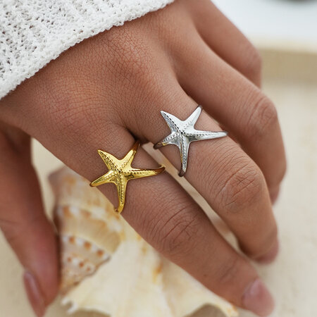 Simple Daily Turtle Starfish Stainless Steel Waterproof Gold Color Statement Rings