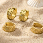 Elegant Sun Star Moon Stainless Steel Gold Color Zircon Women's Hoop Earrings thumbnail 5